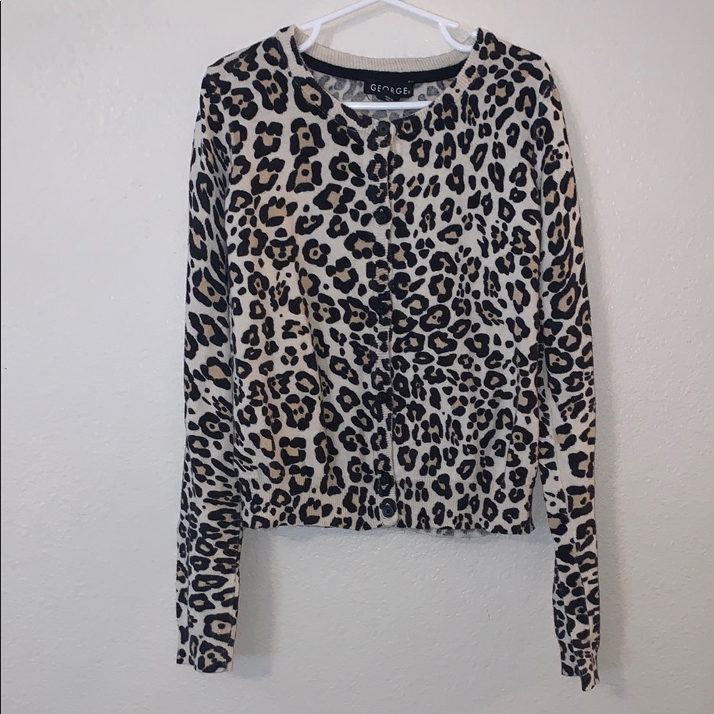 George Girls Large 10/12 cheetah print Button Down Cardigan Sweater